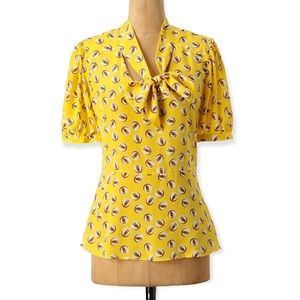 Anthropologie Girls From Savoy Lemon Lift Off Silk Blouse